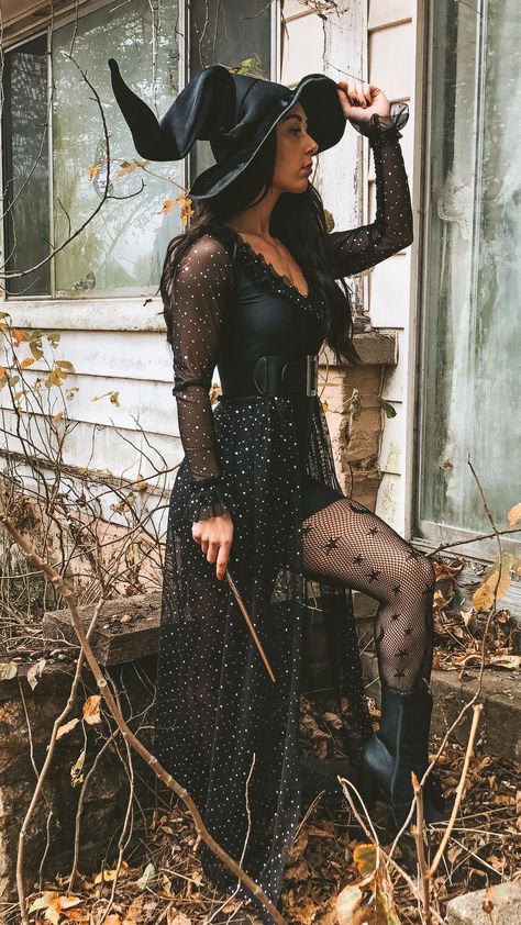 cinchedupdesigns on Instagram: Must be the season of the witch 🦇 . Some behind the scenes footage of what went into making my witch costume! Hat, belt, & tights:… Witches Costumes For Women, Witch Costume Diy, Boho Witch, Baba Jaga, Witch Costumes, Witch Dress, Witch Halloween Costume, Halloween Tattoo, Couples Halloween