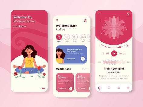 App Design Ideas Inspiration, Wellness App Design, Figma App Design Ideas, Meditation App Design, Meditation App Ui, App Homepage, Creative App Design, Interface App, App Wireframe