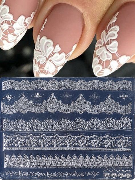 White Lace Nails, Stamp Template, Lace Nail Art, Modern Nail Art, Nail Stencils, Lace Nails, Minx Nails, Modern Nails, Bohemia Style