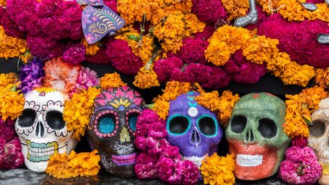 Symmetry Activities, Hispanic Culture, All Souls Day, Sugar Skull Makeup, Marigold Flower, Color Meanings, Cultural Celebration, Halloween Trees, Altar Decorations