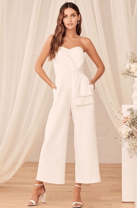 Lulus Jumpsuit, Lulu Pants, Evening Jumpsuit, Bridal Jumpsuit, Wedding Jumpsuit, Floral Print Rompers, Bridal Event, Strapless Jumpsuit, White Jumpsuit