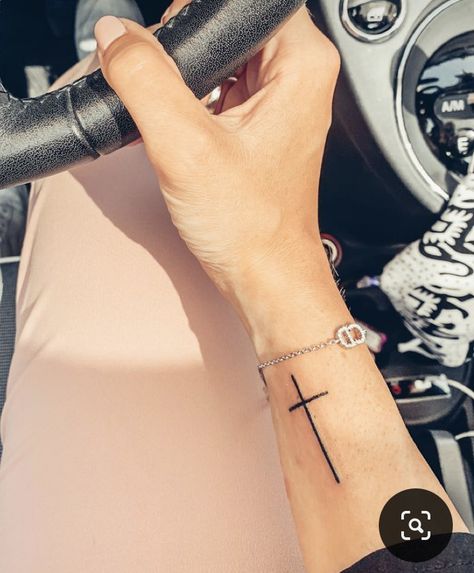 Cross Forearm Tattoos For Women, Cross Hand Tattoos For Women, Wrist Cross Tattoos For Women, Simple Cross Tattoos For Women, Wrist Tattoos Butterfly, Feminine Wrist Tattoos, Cross Wrist Tattoo, Little Cross Tattoos, Unique Christian Tattoos