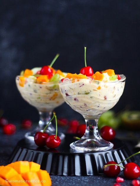 Fruit Salad With Cream, Creamy Fruit Salads, Salad Cream, Fruit Cream, Summer Salads With Fruit, Fresh Fruit Salad, Indian Dessert Recipes, Summer Dessert Recipes, Fruit Salad Recipes