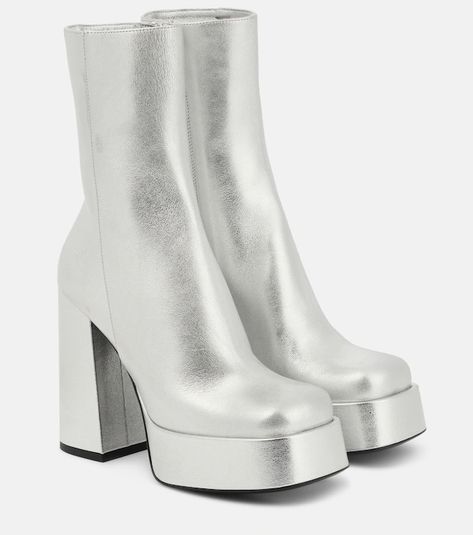 Versace for Women | Shop at Mytheresa Metallic Heel Boots, Womens Silver Boots, Silver Boots For Women, Metalllic Boots, Chrome Silver Boots, Versace White Boots, Platform Shoes Sneakers, Versace Sandals, Silver Platforms