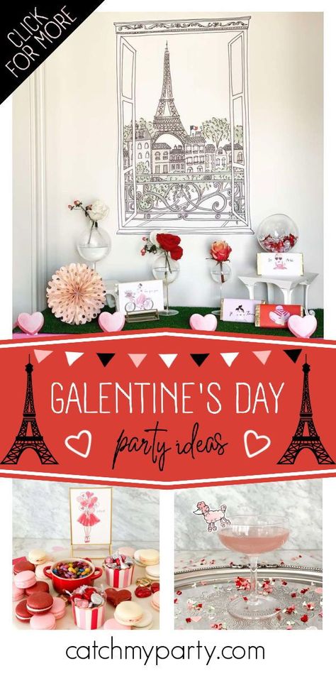 Don't miss this fabulous Parisian Galentine's Day party! The backdrop is lovely! See more party ideas and share yours at CatchMyParty.com Parisian Valentines Day, Paris Valentines Day, French Valentines, Vintage Party Ideas, Shabby Chic Cakes, French Party, Parisian Party, Dinner In Paris, Dinner Party Invitations