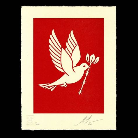 Shepard Fairey on Instagram: "NEW Print Release: “Barb Wire Dove” Letterpresses (Two Colorways: Red & Blue) Available Thursday, 10/13 @ 10 AM PT. I’ve created several iterations of the peace dove over the years. As an icon, the dove is internationally recognized as a symbol of peace, making it ideal as a communication tool. This version of the peace dove includes a flower growing from the barb wire, symbolizing positive growth from an oppressive situation. –Shepard PRINT DETAILS: Barb Wire Dov Dove Folk Art, Dove Illustrations Graphic Design, Turtle Dove Illustration, Dove Graphic Design, Peace Dove Illustration, Doves Illustration, Dove Illustrations, Peace Dove Art, Dove Symbolism