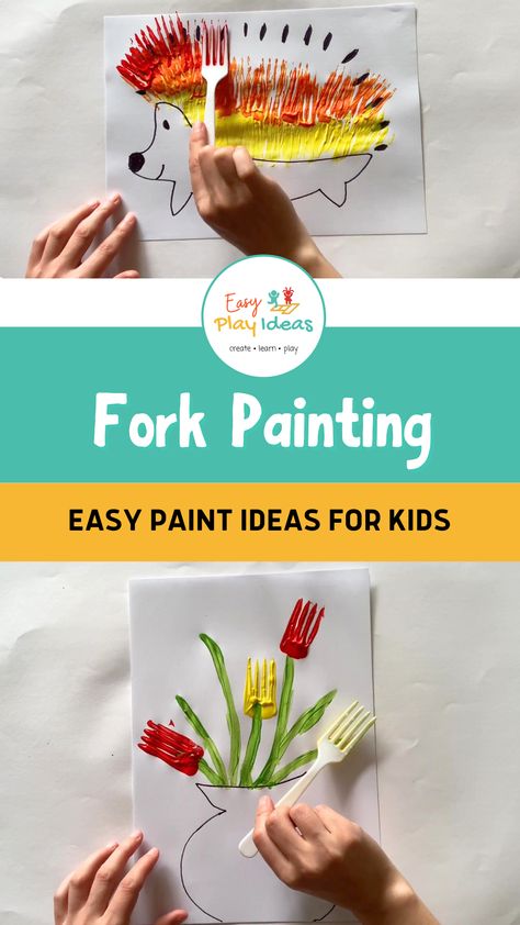 Discover the Artistic Magic of Fork Painting! Unleash your creativity with these unique and unconventional painting ideas using a simple kitchen utensil - a fork! Whether you're a seasoned artist or a young aspiring Picasso, this fun and engaging technique will add a new twist to your artwork. Experiment with textures, create stunning patterns, to create pictures and works of art with every stroke of the fork! Fork Painting Ideas, Unconventional Painting, Fork Painting For Kids, Painting Techniques For Kids, Paint Ideas For Kids, Painting For Kids Easy, Fork Painting, Fork Art, Toddler Painting