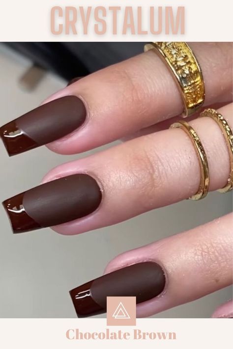 Matte French Tip, Glossy French Tip, Chocolate Brown Nails, Nails Types, Easy Toe Nail Art, Toe Nail Art Designs, Brown Acrylic Nails, Unghie Nail Art, Solid Color Nails