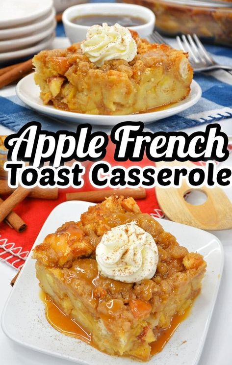 Apple French Toast Casserole is a dense and delicious recipe that combines the tasty flavors of French toast with warm and soft apples. Yummy breakfast recipe! #breakfast #recipes Soft Apples, Apple Pie French Toast, Apple French Toast Bake, Baked French Toast Recipe, Apple French Toast Casserole, Apple French Toast, Caramelized Apples, French Toast Bake Recipe, Baked French Toast