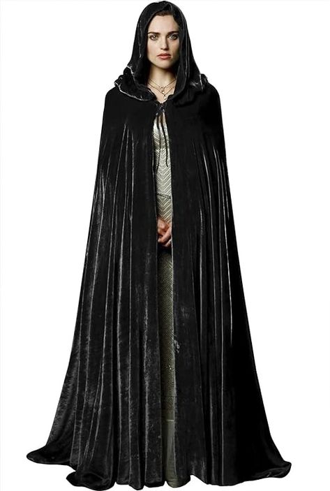 Amazon.com: JPXH Unisex Adult Black Witch Cape Full Length Hooded Robe Cloak Halloween Dress Up Parties (Green) : Clothing, Shoes & Jewelry Witch Cape, Hood Cape, Halloween Capes, Medieval Cloak, Medieval Cosplay, Full Length Robe, Christmas Cosplay, Velvet Cape, Hooded Robe