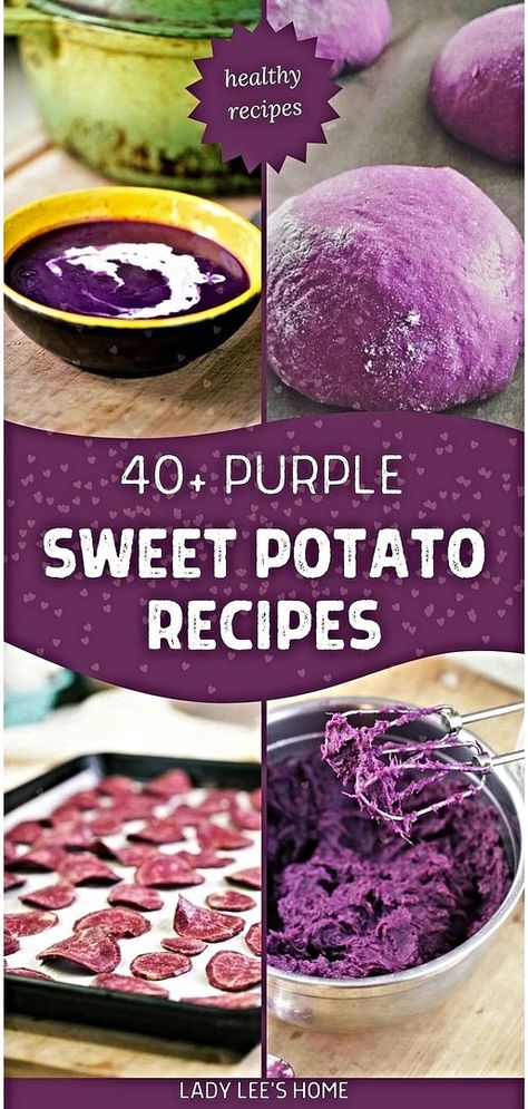 Enjoy the best of health and taste with our 40+ Purple Sweet Potato Recipes. This collection brings you a variety of dishes that emphasize the natural goodness of purple sweet potatoes. Whether you're looking for hearty main dishes, satisfying sides, or delectable desserts, these recipes are a testament to the versatility and nutritional value of purple sweet potatoes. Perfect for anyone passionate about real food and wholesome cooking. Visit ladyleeshome.com for more inspired recipes. Okinawa Purple Sweet Potato, Recipes With Purple Sweet Potatoes, Okinawan Purple Sweet Potato Recipes, Okinawa Purple Sweet Potato Recipes, Purple Potato Fries, Purple Yam Recipe Savory, Ube Recipes Savory, Purple Sweet Potato Casserole, Hawaiian Sweet Potatoes