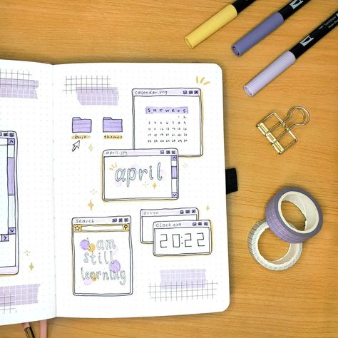 Online Bullet Journal, Bujo Themes, Windows Themes, Computer Theme, Planner Themes, Technology Theme, Happy April, Journal Layouts, Bujo Ideas