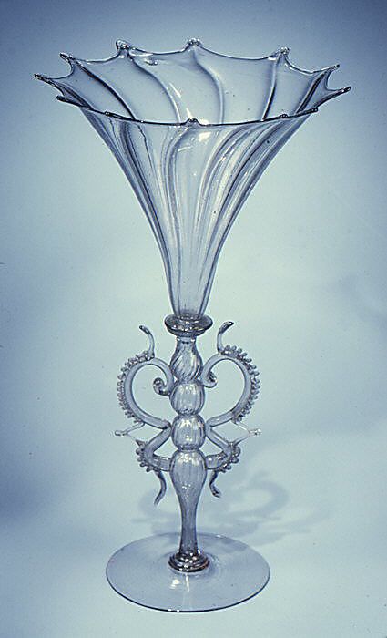 Goblet, 19th century  Italian, Venice (Murano) Glass  Dimensions: H. 10 7/8 in. (27.6 cm); Diam. 6 in. (15.2 cm.) Pretty Vases, Coast Of Italy, Art Of Glass, Bernard Shaw, The Venetian, Antique Glassware, Crystal Glassware, Gorgeous Glass, Venetian Glass