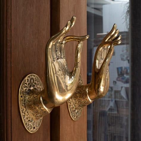 Hand-shaped Door Handles Yoga Style, Brass Door Handle, Decorative Accent, Home Decor, Hand Door Handle, Door Knob, Handles-pulls-knobs - Etsy Hand Door Handle, Fancy Door Handles, Spa Cottage, Wizard Decor, Door Knobs Interior, Gold Door Handles, Brass Door Knob, Hippie Bedroom Decor, Brass Door Handle