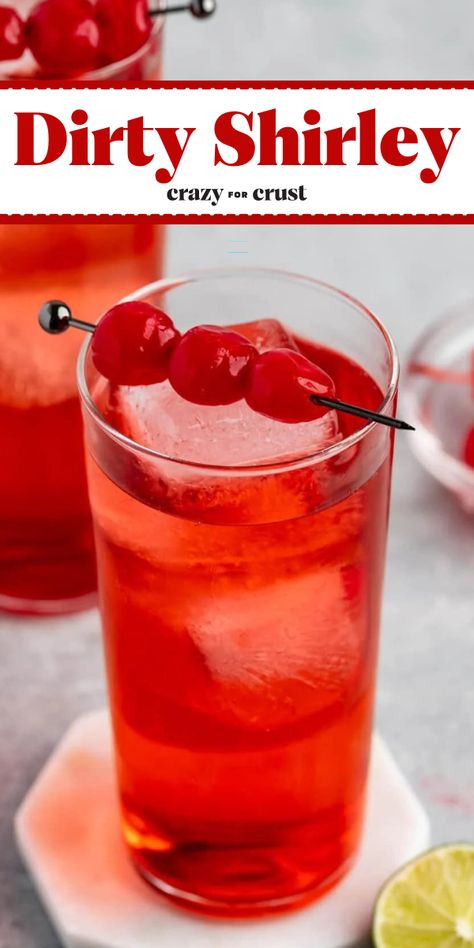 This Dirty Shirley recipe is an adult version of the classic drink. If you love a traditional Shirley Temple but want it to be a little extra add vodka fro an adult twist! Shirley Temple Drink Alcoholic, Sherly Temple Drink, Alcoholic Shirley Temple, Dirty Shirley Recipe, Shirley Temple Recipe, Ginger Ale Drinks, Cocktail With Vodka, Shirley Temple Drink, Dirty Shirley