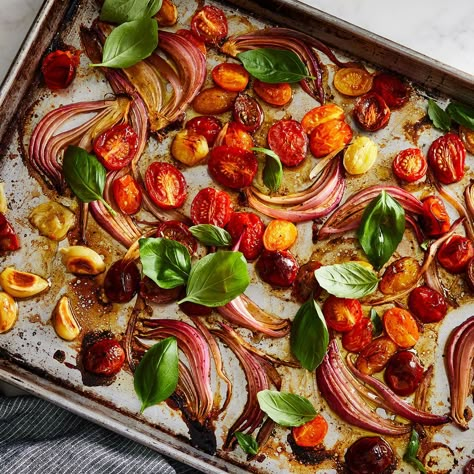 Balsamic-Roasted Red Onion & Cherry Tomato Pasta recipe on Food52 Pan Pasta, Tomato Pasta Recipe, Cherry Tomato Recipes, Cherry Tomato Pasta, Roasted Cherry, Roasted Cherry Tomatoes, Pan Dinners, Tomato Pasta, Cherry Tomato