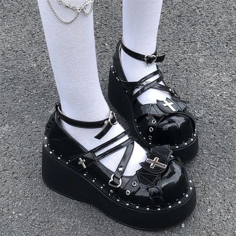 ❣ Kawaii ❣ – Page 3 – YihFoo Shifting Aesthetic, Feet Warmers, Alt Shoes, Goth Platforms, Women Shoes Black, Black Stuff, Fashion College, Goth Shoes, Blue High Heels