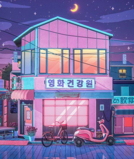 Seoul nights 🌙 #aesthetic #cresentmoon #cafe #sunset #digitalart | Instagram Nights Aesthetic, Seoul Night, Dm Design, July 25, Anime Style, Seoul, Digital Art, Cafe, Anime