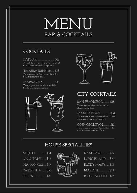 Speakeasy Menu, Papan Menu, Chalk Menu, Blackboard Menu, Drink Menu Design, Menu Board Design, Bar Menu Template, Bar Deco, Daiquiri Cocktail