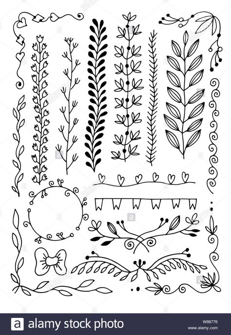 set of hand drawing doodle page divider, border, corner in doodle floral style Stock Vector Doodle Dividers, Cute Lines, Corner Drawing, Drawing Borders, Doodle Page, Doodle Floral, Page Dividers, Doodle Borders, Border Vector