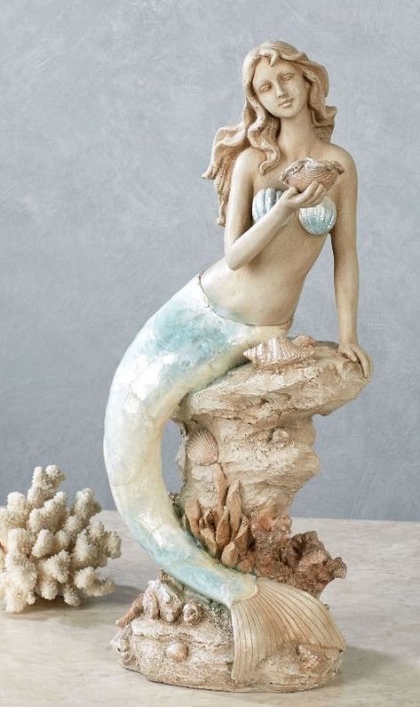 Mermaid Table, Moonlight Mermaid, Mermaid Sculpture, Table Sculpture, A Mermaid, A Rock, Powder Blue, Mermaid, Fish