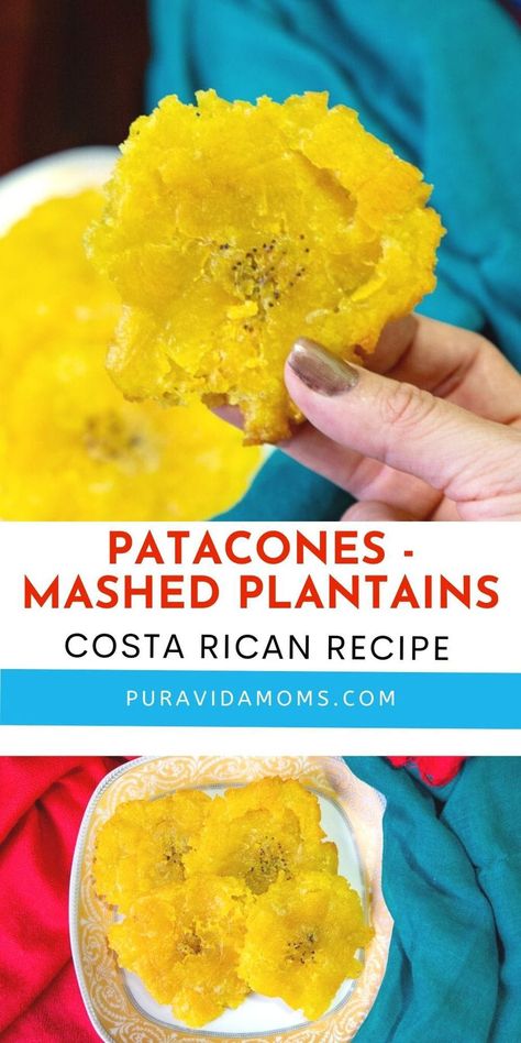 Costa Rican Plantain Recipes, Costa Rican Recipes Traditional, Plantain Mash, Patacones Recipe, Green Plantain Recipes, Plantains Recipes, Plantain Empanadas, Latin Meals, Tostones Recipe