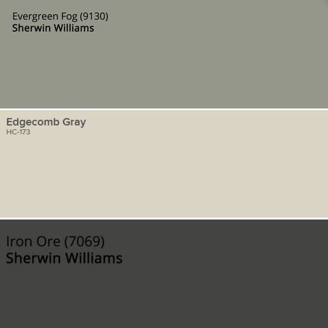 Revere Pewter And Iron Ore, Pewter Green And Iron Ore, Treehouse Colors, Iron Ore Complimentary Colors, Iron Ore Accent Wall, Sherwin Williams Paint Neutral, Sea Biscuit, Manchester House, Edgecomb Gray