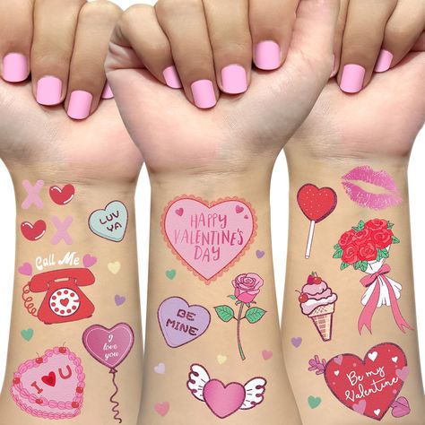 PRICES MAY VARY. UR CUTE! Our Valentine's Day tattoos are an essential decoration for Valentine's Day! It can make you and your friends more attractive and popular at V-Day parties. Exclusive Design: Two sheets with a total of 56 hot pink metallic tattoos. And the Valentine's Day tattoos featuring unique designs of cupcakes, hearts, candy, quote, BE MINE designs that you will love! Long Lasting: Our temporary tattoos have been rigorously party tested and are 100% guaranteed to last all day. The Goodie Bags For Kids, Galentines Party, Metal Tattoo, Heart Party, Candy Party Favors, Galentines Day, Pink Metallic, V Day, Tattoos For Kids