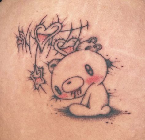 Creepy Kawaii Tattoo, Gloomy Bear Tattoo Ideas, Morute Tattoos, Domo Tattoo, Gloomy Bear Tattoo, Lps Tattoo, Creepy Cute Tattoo, Gloomy Tattoo, Soft Tattoo