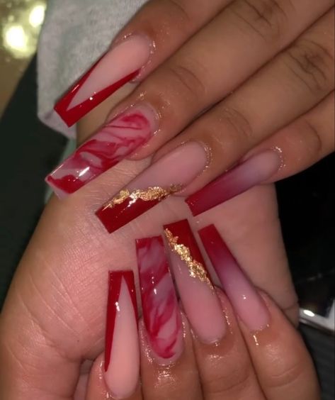 Marble Acrylic Nails, Marble Nail Designs, Red Nail Art, Red Acrylic Nails, Stiletto Nails Designs, Exotic Nails, Red Nail Designs, Acrylic Nails Coffin Pink, Summer Acrylic Nails