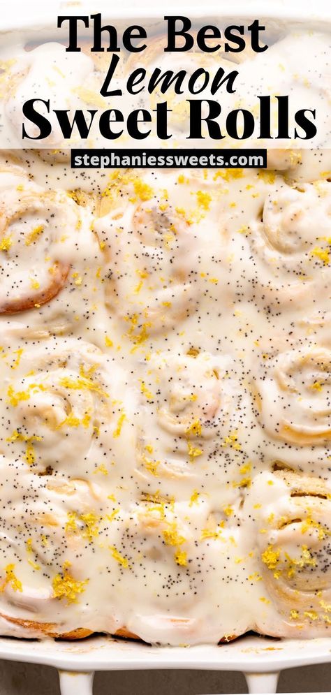 These lemon rolls are lemon poppyseed cinnamon rolls. They are full of fresh lemon flavor! They are the most refreshing way to start your day. Lemon Roll, Lemon Rolls, Lemon Cream Cheese Icing, Soft Rolls, Breakfast Recipes Sweet, Lemon Icing, Lemon Poppy Seed, Holiday Dessert Recipes, Treats Recipes