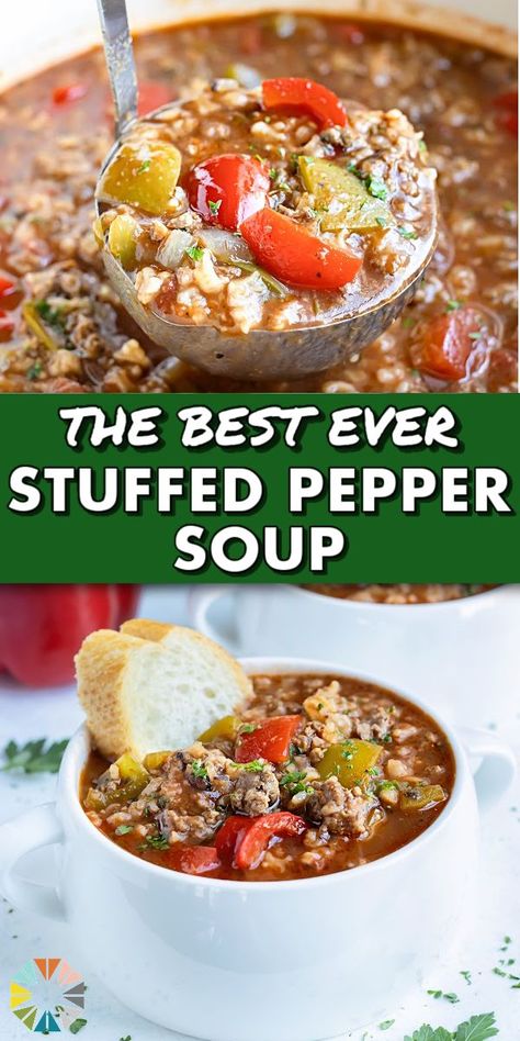 Bell Pepper Soup, Easy Stuffed Peppers, Soup With Ground Beef, Healthy Dinner Recipes For Family, Stuffed Pepper, Pepper Soup, Crockpot Soup Recipes, Filling Dinner, Dinner Recipes Healthy