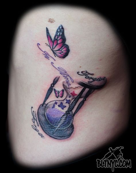 Hourglass Tattoo With Butterflies, Hourglass Butterfly Tattoo, Shattered Glass Tattoo, Hourglass Butterfly, Hourglass Tattoo Feminine, Tattoo Hourglass, Special Tattoo, Butterfly Tattoos Images, Borboleta Tattoo