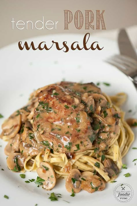 Marinated Pork Tenderloin, Pork Marsala, Mushroom Wine Sauce, Pork Entrees, Marsala Chicken Recipes, Marinated Pork Tenderloins, Pork Dinner, Tenderloin Recipes, Marinated Pork