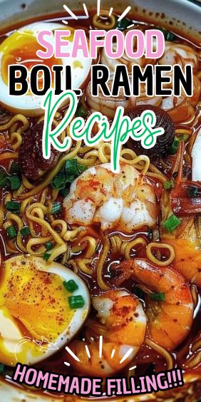 Seafood Boil Ramen Shrimp Sausage Boil Ramen, Shrimp And Sausage Seafood Boil, Ramen Crab Boil, Ramen Egg Boil, Egg Boil With Ramen Noodles, Seafood Ramen Bowl Recipe, Crab Boil Noodles, Seafood Egg Boil, Shrimp Boil Ramen