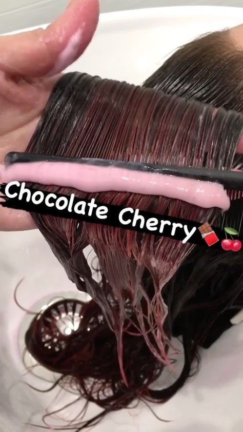 wellahairusa on Instagram: Chocolate Covered Cherry 🍒 Swipe to watch Global Ambassador @paintedhair paint this sweet #WellaHair. @wellaeducation FORMULA Lightened… Cherry Chocolate Hair, Chocolate Cherry Hair Color, Chocolate Cherry Hair, Cherry Hair Colors, Chocolate Covered Cherry, Cherry Hair, Cherry Chocolate, Chocolate Covered Cherries, Wella Hair