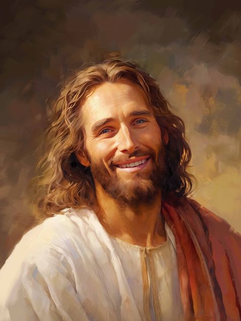 Jesus Laughing, Jesus Smiling, Smiling Portrait, مريم العذراء, Jesus Christ Painting, Jesus Artwork, Jesus Christ Artwork, Maria Magdalena, Pictures Of Christ