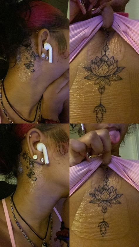 Aesthetic Tattoos Black Women, Chest Tats For Women, Afrocentric Tattoos For Women, Aura Tattoos, Earthy Tattoos, Tattoo Neck, Tattoo Chest, Black Girls With Tattoos, Tattoos For Black Skin