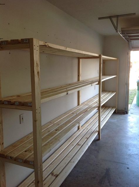 Garage Wall Storage, Wooden Storage Shelves, Laundry Room Storage Shelves, Wood Storage Shelves, Garage Floor Paint, Small Laundry Room Organization, Room Storage Diy, Garage Storage Shelves, Garage Organization Diy