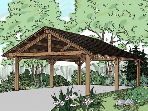 Carport Plan, 051G-0027 Diy Carport, 2 Car Carport, Carport Plans, Pergola Carport, Garage Studio, Carport Garage, Wooden Gazebo, Carport Designs, Wooden Pergola