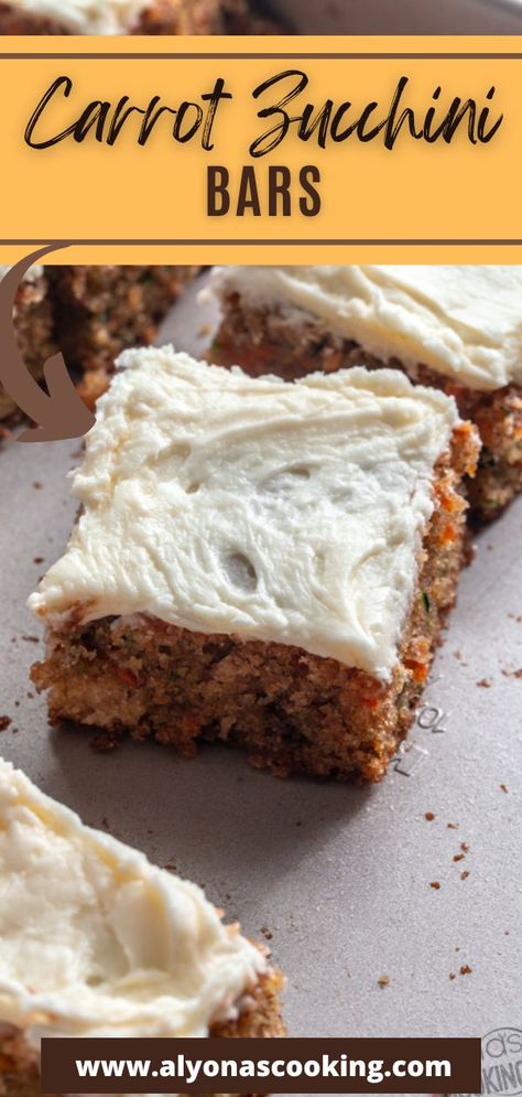 This Zucchini Cake is like an incredibly moist carrot cake with a cream cheese frosting you’ll want to use over any spice cake! Made from grated zucchini and carrots, these zucchini bars are then baked in a sheet-pan to easier feed a crowd! If I ever want to make a cake with grated zucchini, this is the spice cake I turn to. You are going to love these bars! Sheet Pan For A Crowd, Zucchini Pumpkin Bars, Carrot And Zucchini Cake, Zucchini Bars Recipes Easy, Orange Zucchini Cake, Zucchini Carrot Cake Recipe, Carrot Cake Zucchini Muffins, Zucchini Bars Recipes, Zucchini Baked Goods