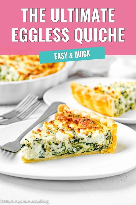 This Eggless Quiche has a soft, tender interior with just a hint of jiggle, topped with melted cheese. It's a breeze to whip up with simple ingredients. Plus, it’s flavorful, versatile, comforting, and guaranteed to make everyone smile. Eggless Quiche Recipes Egg Free, Egg Free Quiche, Eggless Recipes Dinner, Eggless Quiche Recipes, Baking Recipes Eggless, Eggless Quiche, Egg Quiche Recipes, Quiche Easy, Savory Waffle Recipe