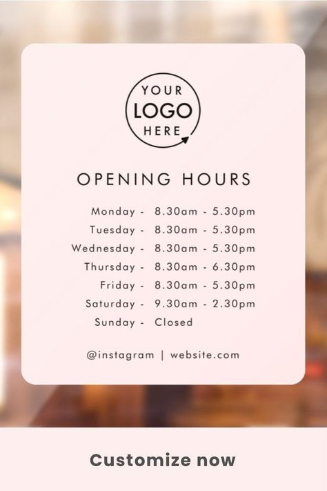 Opening Times | Business Logo Opening Hours Pink Window Cling | Zazzle.com | Business logo, Window clings, Logo banners Opening Hours Sign, Business Opening, Pink Window, Roller Banner, Close Instagram, Shop Opening, Window Cling, Opening Hours, Logo Banners