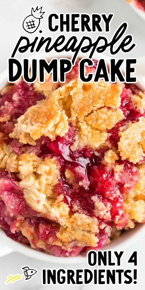 Cherry pie filling and pineapple are combined with cake mix for our ooey gooey cherry pineapple dump cake recipe. Texas Dump Cake Recipes, Texas Dump Cake, Cherry Sweets, Pineapple Dump Cake Recipe, Tornado Cake, Cherry Pineapple Dump Cake, Pineapple Dump Cake, Cherry Dump Cake Recipe, Dump Recipes