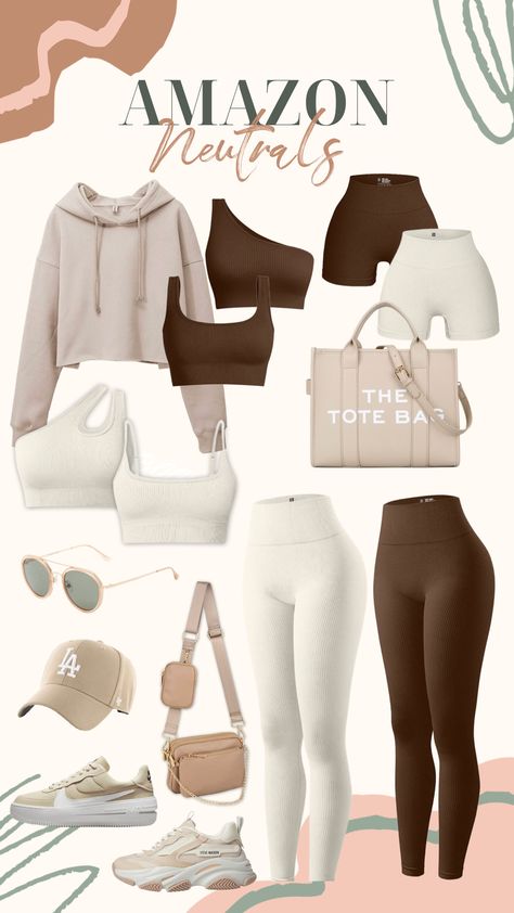 You never can go wrong with neutral pieces like these, which are great for any time of the year. ___________________________________ Amazon Style, amazon must haves, amazon favorites, neutrals, neutral style, neutrasl outfit, gift ideas, mothers day, mothers day gift, aesthetic, gym outfit, summer style, gym style Tan Gym Outfit, Summer Outfit Must Haves 2023, Gym Outfit Neutral, Neutral Color Gym Outfit, Lavender Gym Outfit, Neutral Style Aesthetic, Neutral Workout Clothes, Beige Workout Outfit, 2024 Gym Outfits