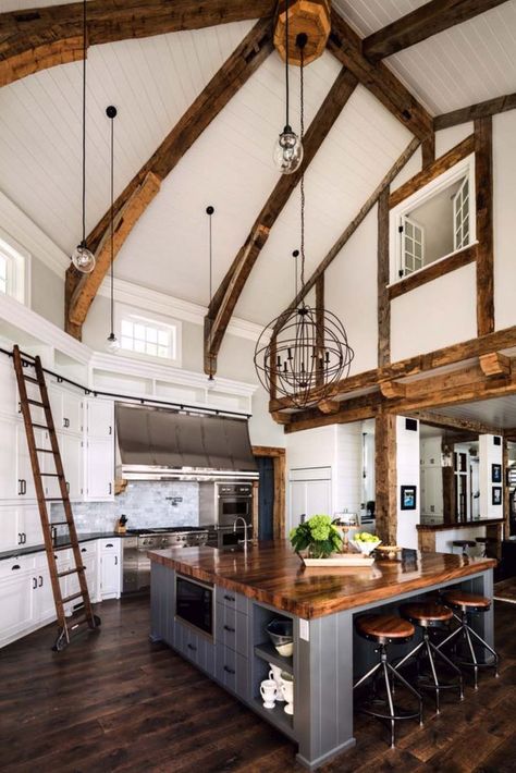 The Ceiling, Open Kitchen, Farmhouse Style, Beams, Farmhouse, Ceiling, Lake