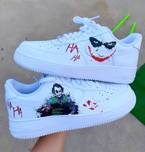 The Joker Iron On decals! Shoes Are Not Included Decals are very high quality and come with easy to use instructions for heat transfer application. They are durable and waterproof. Please send a message if you have any questions :) Joker Custom, Pretty Sneakers, Diy Sneakers, Custom Nike Shoes, All Nike Shoes, Custom Air Force 1, Cute Nike Shoes, Cute Nikes, Greenville Sc