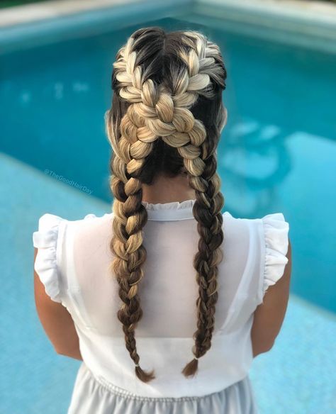 Criss Cross french braids Cross Braids, Messy Braided Hairstyles, Hair Styles For Kids, Braided Hair Styles, Braided Half Updo, Half Updo Hairstyles, Styles For Kids, Brow Styling