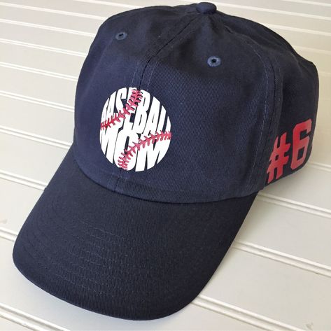 Baseball Mom Hat Personalized with Your Player's Number or Name Navy Hat with Hook and Loop Closure Red and White Graphic with Red Number or Name Custom items are not returnable ~ Baseball Cap Hairstyles, Baseball Mom Hat, Mom Hat, Baseball Mama, Navy Hats, Mom Hats, The Colony, Baseball Mom Shirts, Hat Patches