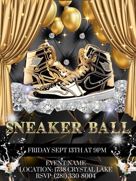 Sneaker Ball Flyer, Sneaker Ball Party Ideas, Sneaker Ball Invitation, Sneaker Balls, Custom Shoelaces, Ball Invitation, Sneaker Ball, Mitzvah Decor, Theme Board